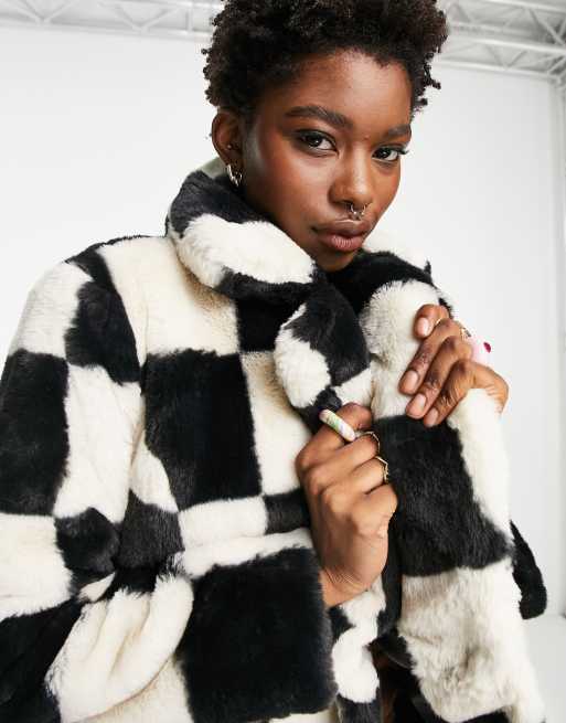 Checkered faux fur anorak sale