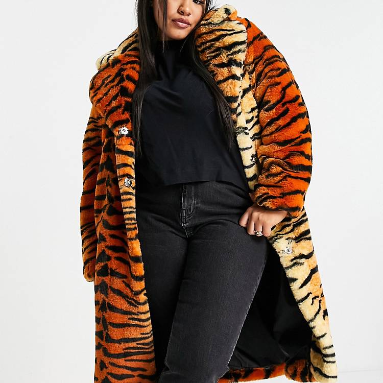 dramatisch een kopje Zeep Girlfriend Material - Curve - Lange jas in imitatiebont met tijgerprint |  ASOS
