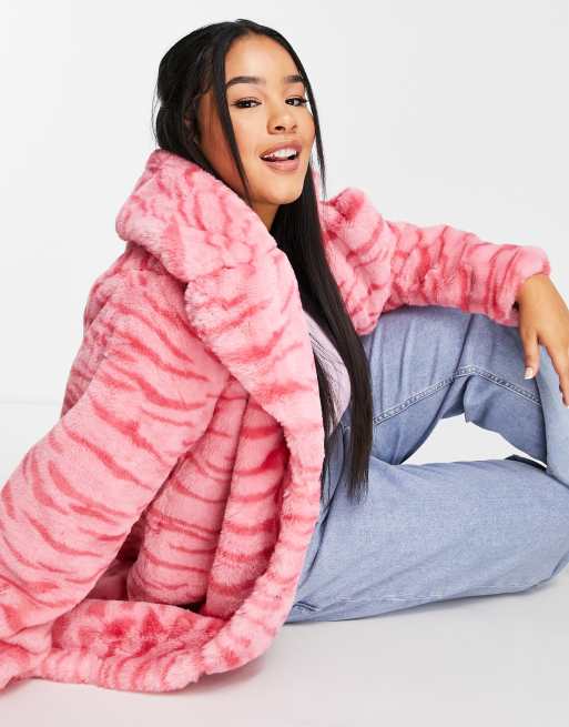 Asos pink fur outlet coat