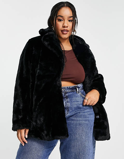 Girlfriend Material Curve Ultimate Faux, Plus Size Faux Fur Coat Black