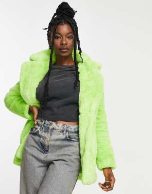 Lime green shop faux fur jacket