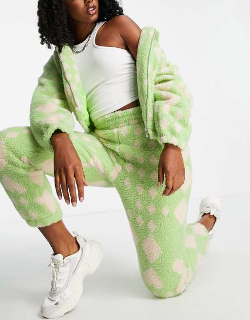 Girlfriend Material - Jogger d'ensemble en polaire à motif losanges - Vert menthe
