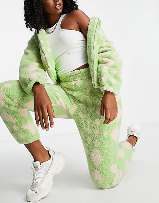 Girlfriend Material joggers in minty argyle fleece co-ord