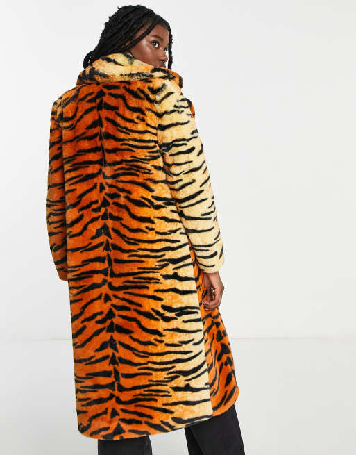 Girlfriend Material Kai tiger print faux fur coat in orange