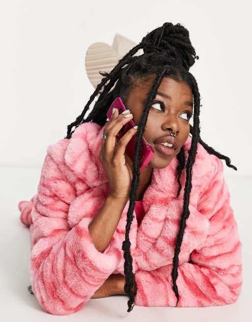 Girlfriend Material Kai tiger print faux fur jacket in pink ASOS