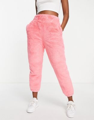 Girlfriend Material Tommy faux fur joggers in pink