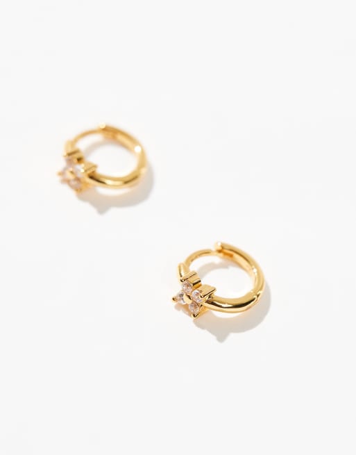 Girls Crew 18k gold plated blossom huggie hoop earrings with crystal flower detail ASOS