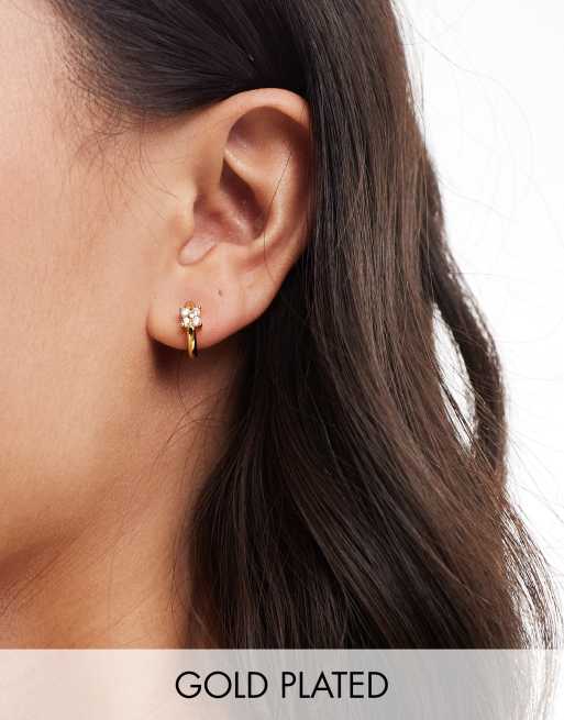 Girls Crew – 18k guldpläterade, små creoler med strassprydd blomdesign