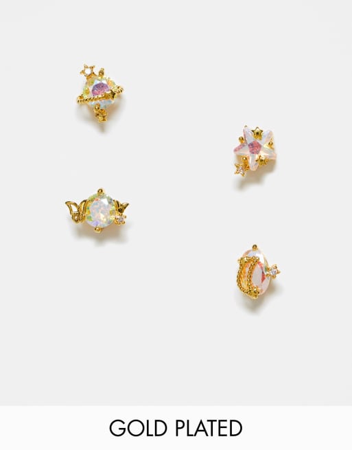 Girls Crew - Andromeda - Set van met 18k goud vergulde oorknopjes met iriserende steentjes