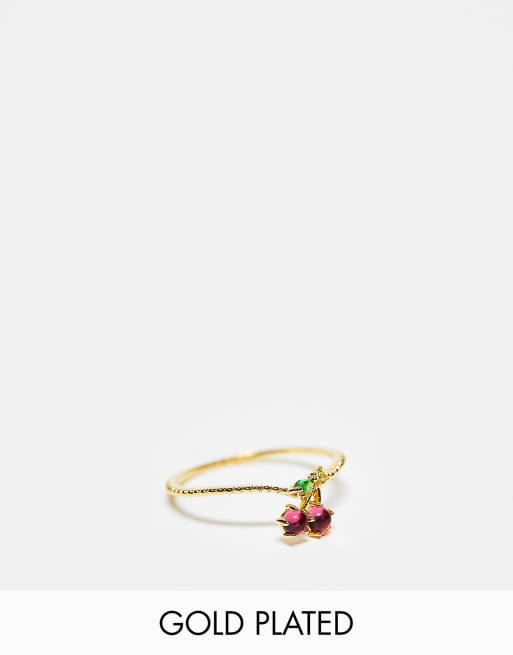 Girls Crew - Cherry Sweet - Ring med belægning i 18 k guld og kirsebærdetalje 
