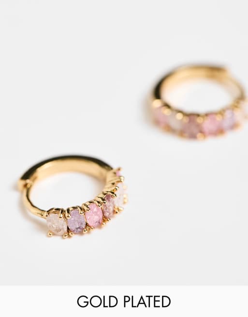 Girls Crew - Dreaming About You - Orecchini a cerchio placcati in oro 18 ct con pietre in colori pastello