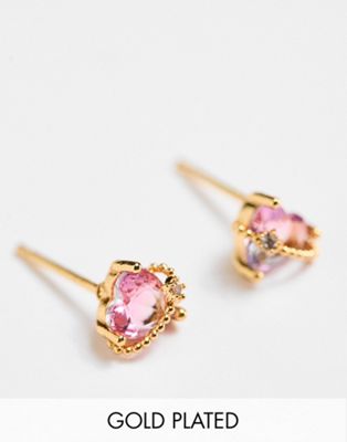 Girls Crew In Love 18k gold plated heart stud earrings - ASOS Price Checker