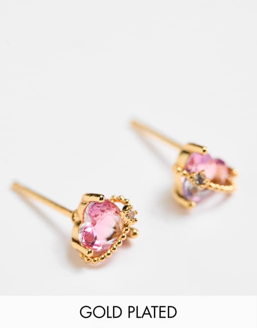 Girls Crew - In Love - Orecchini a bottone a forma di cuore placcati in oro 18 ct