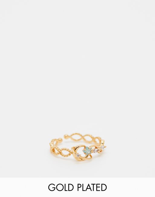 Girls Crew - In The Cosmos - Anello regolabile placcato in oro 18 kt con dettagli a forma di luna e stelle 