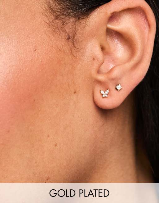 Girls Crew - Mari - Orecchini a bottone placcati oro 18 carati con dettaglio in zirconia cubica