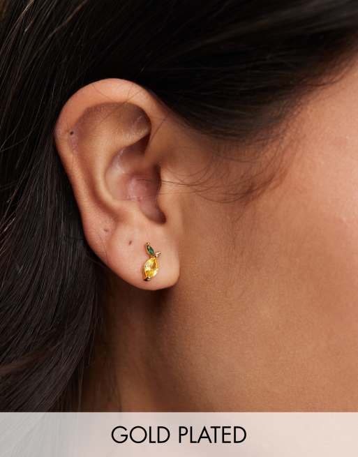 Girls Crew - Orecchini a bottone a forma di limone placcati in oro 18 kt