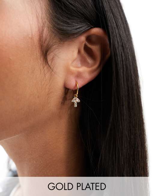 Girls Crew - Orecchini a cerchio con pendenti a forma di fungo placcati in oro 18 ct 