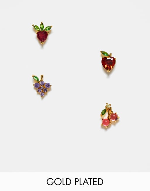 Girls Crew - Set van met 18k goud vergulde oorknopjes met fruitstukjes