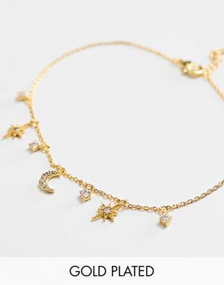Girls Crew Supernova 18k gold plated anklet with celestial charms - ASOS Price Checker