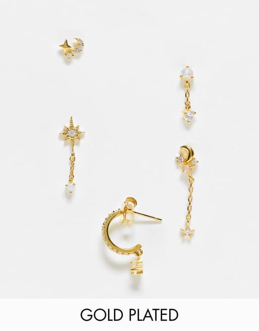 Girls Crew – Twinkle – 18-Karat vergoldete Ohrstecker und Ohrhänger mit Opalstein
