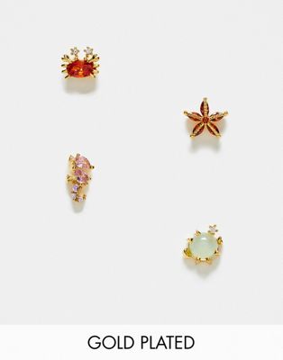 Girls Crew Under the Sea 18k gold plated stud set - ASOS Price Checker