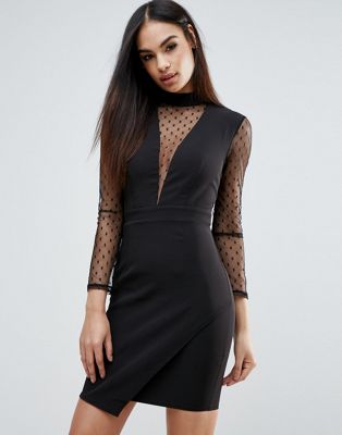 black polka dot mesh dress