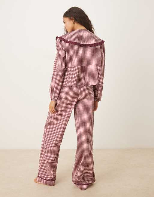 Glamomrous pyjama set in burgundy check gingham , 3 of 4