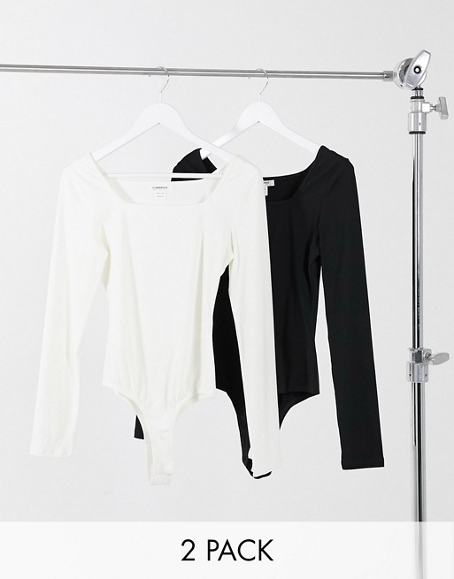 Glamorous 2 pack long sleeve scoop neck body black and white