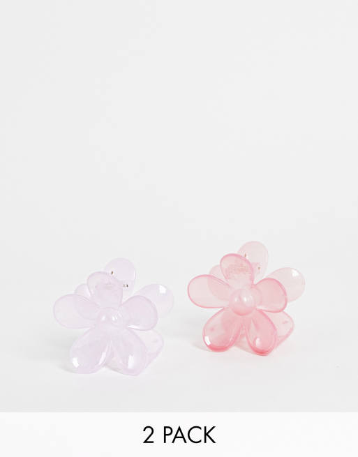 Glamorous – 2er Multipack Haarspangen in Transparent mit Blumenmotiven