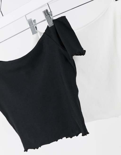 Glamorous 2er Pack Kurze Schulterfreie Oberteile Mit Gekrauseltem Saum In Schwarz Und Weiss Asos