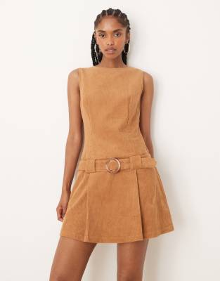 Glamorous 70s Boho A-line Corduroy Dress In Brown