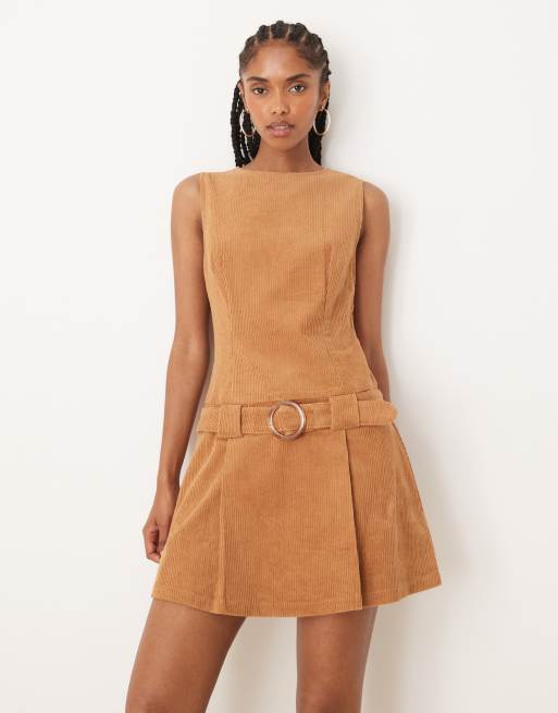 Glamorous 70s boho a-line corduroy dress in brown | ASOS