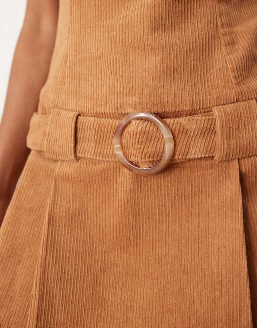 Glamorous 70s boho a-line corduroy dress in brown