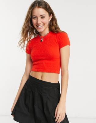 Glamorous 90s crop top in fuzzy knit in red