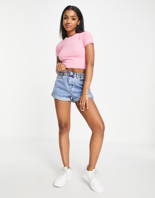 Glamorous 90s fluffy crop top in bubblegum pink | ASOS