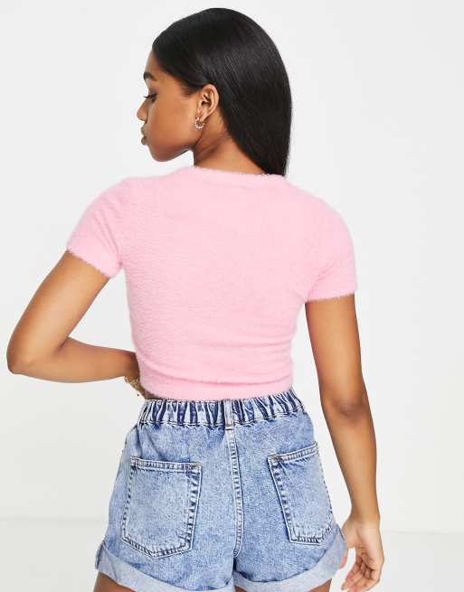 Glamorous 90s fluffy crop top in bubblegum pink | ASOS