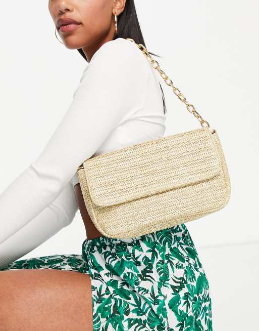 Glamorous 90s shoulder bag in straw with chain handle ASOS