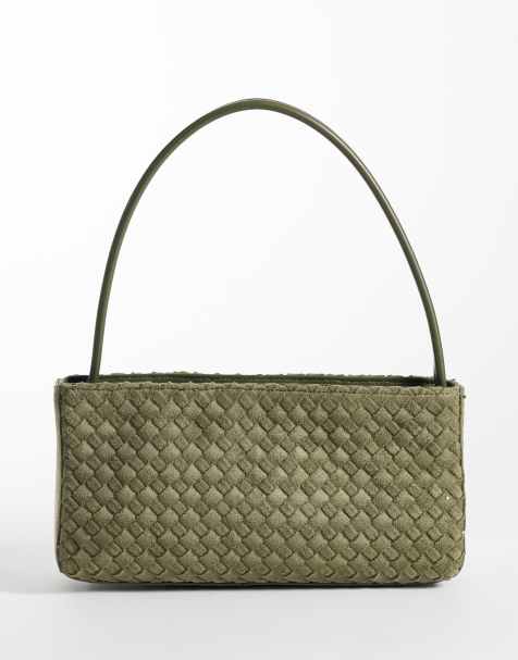 Glamorous 90's woven shoulder bag in olive faux suede - view 1