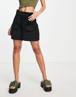 Glamorous a-line mini skirt in black corduroy