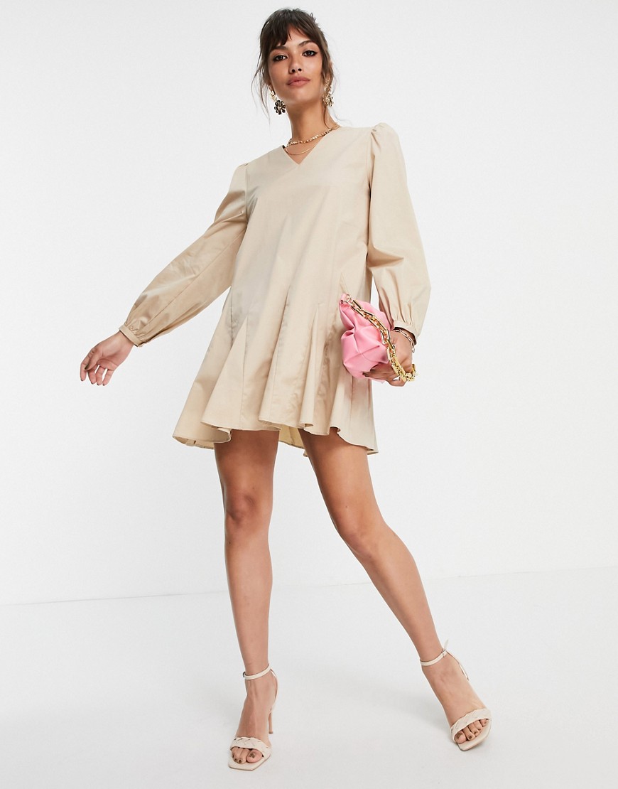 Glamorous a line shift dress with pleated hem in stone-Neutral