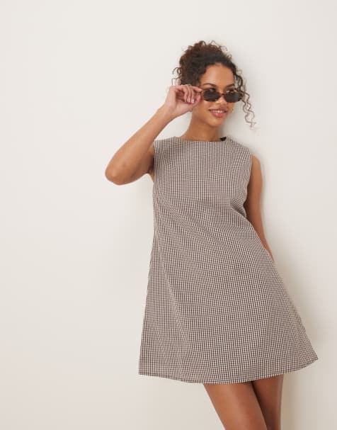 Glamorous - Aangerimpelde mini-jurk in bruin met witte ruitjes - view 1