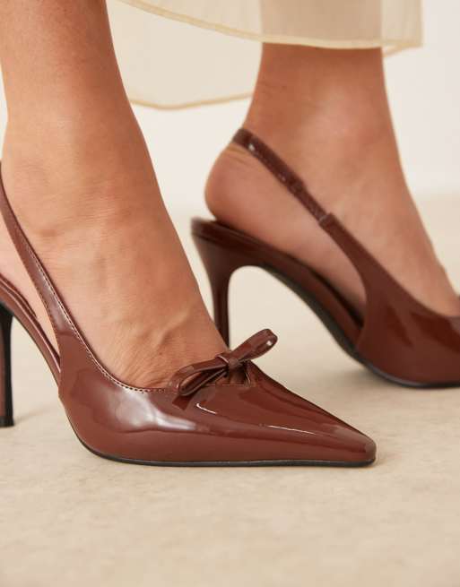 Glamorous – Absatzschuhe in Schokobraun mit Fersenriemen und Schleifendetail, 3 von 4