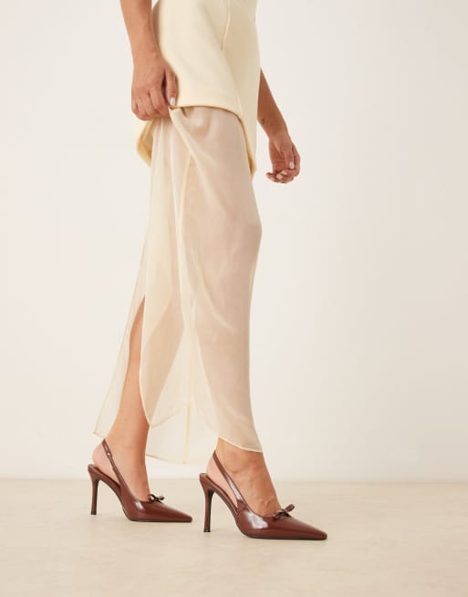 Glamorous – Absatzschuhe in Schokobraun mit Fersenriemen und Schleifendetail, 4 von 4
