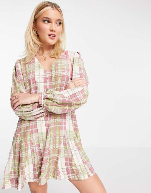 Glamorous - Afslappet smock-minikjole i ternet velour
