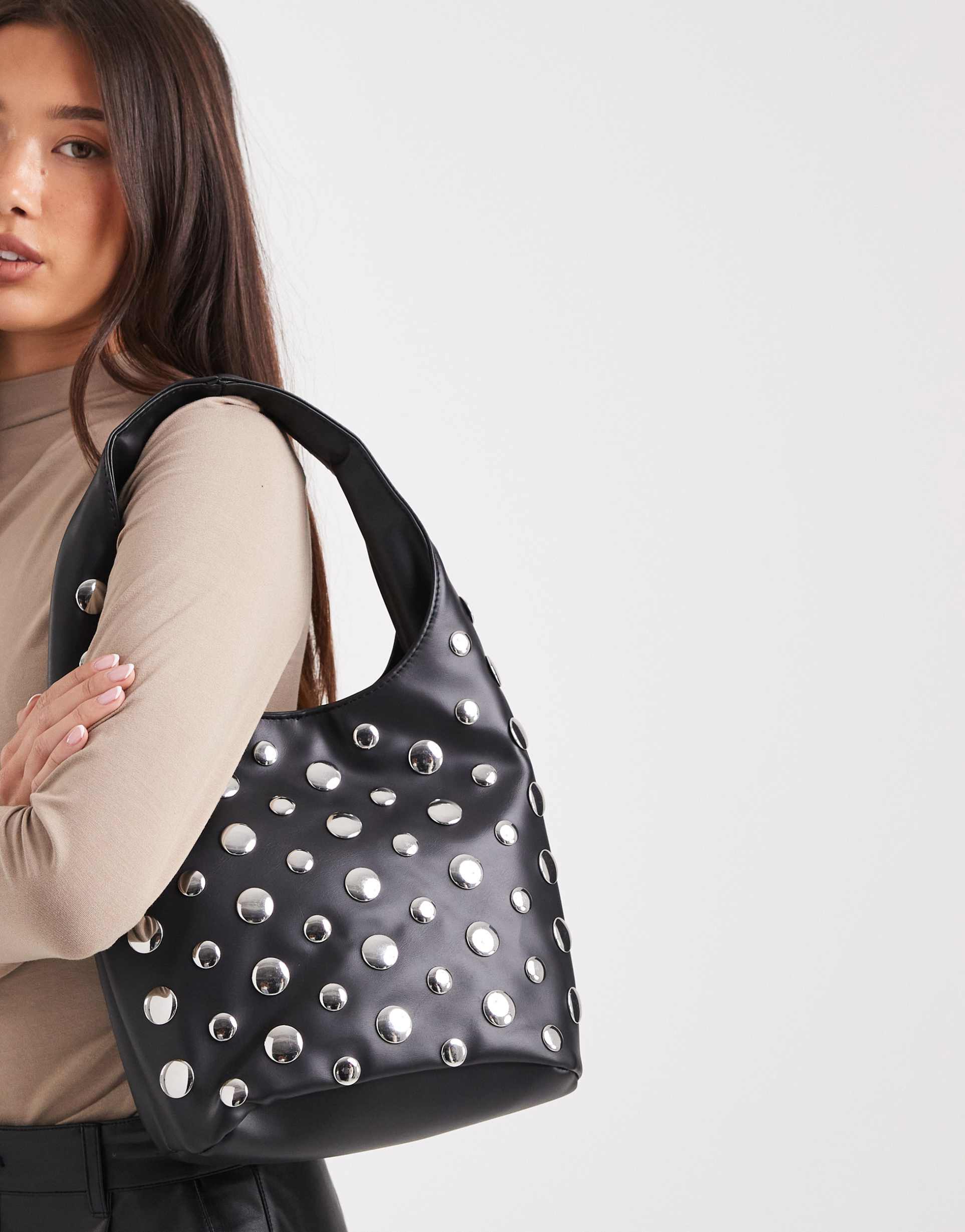 glamorous all-over studded bag in black