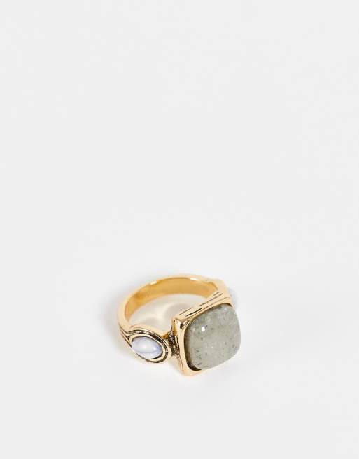 Glamorous - Anello appariscente spesso con pietra blu, colore oro