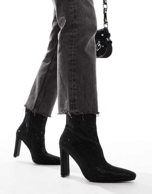 Glamorous Ankle Boots in Schwarz mit Absatz und Verzierung