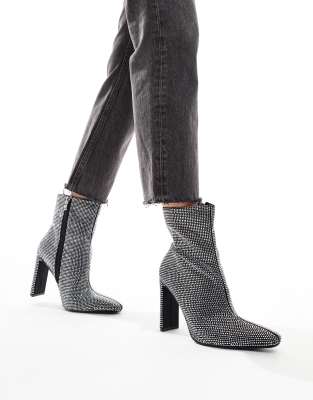 Glamorous - Ankle-Boots in Silber mit Absatz und Verzierung