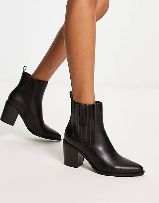 Glamorous ankle heeled western boots in black | ASOS