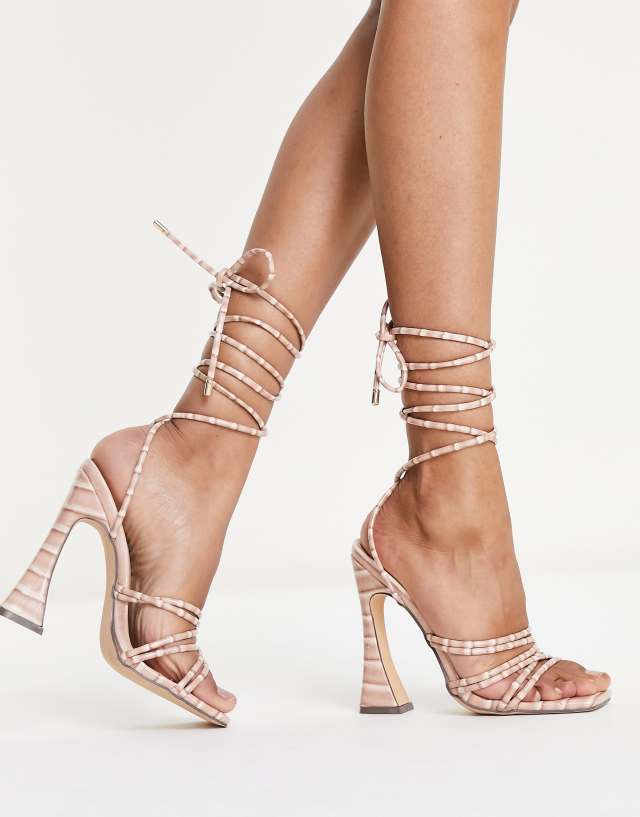 Glamorous ankle strap heel sandals in blush croc